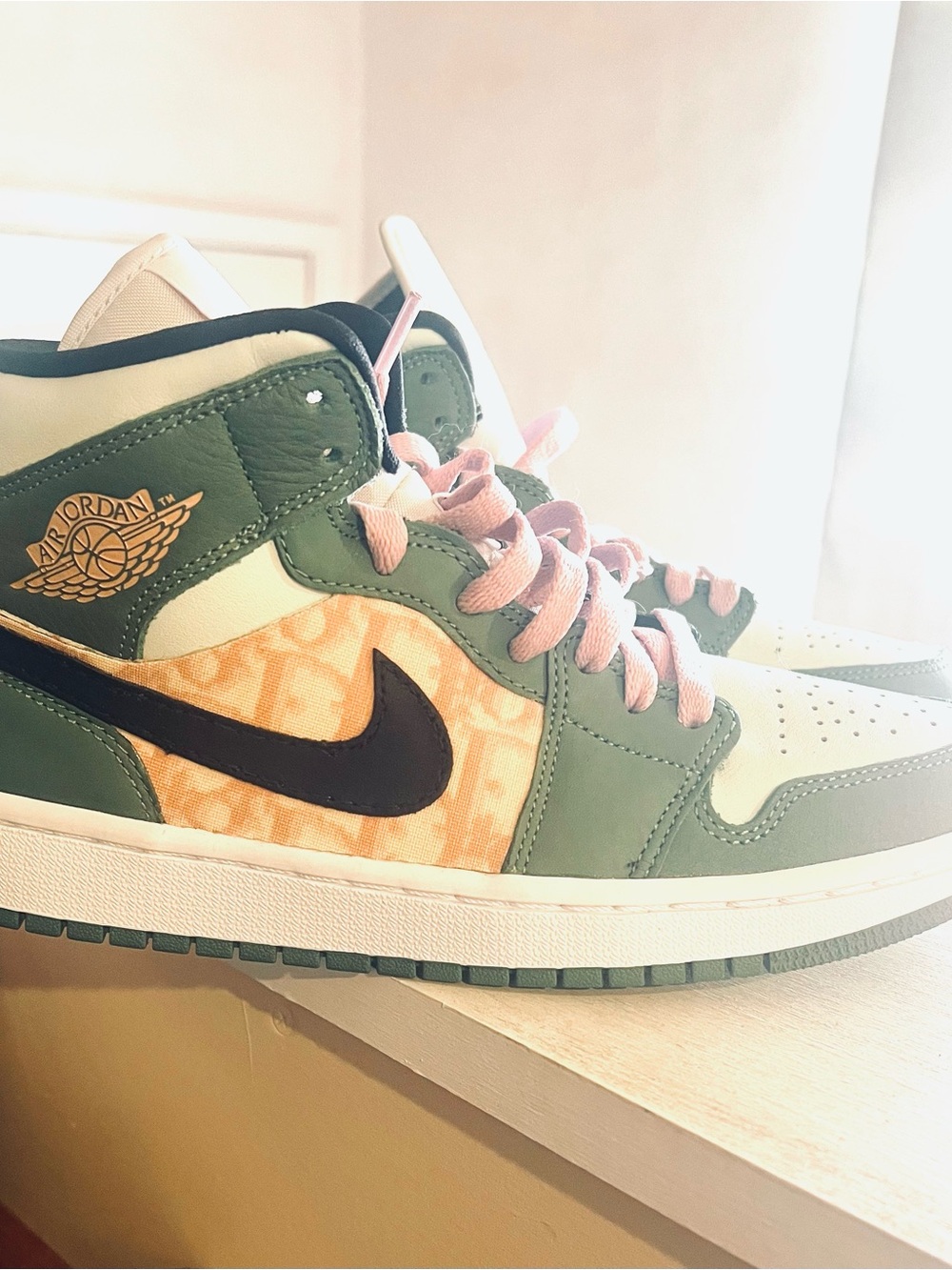 Rare Air Jordan 1 Mid SE Dutch Green Pink Christian Dior Sneakers 8